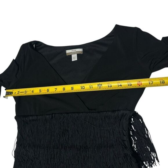 Muse for Boston Proper Black Long Sleeve Dress with Fringe Vneck Flapper Dress - Picture 10 of 10